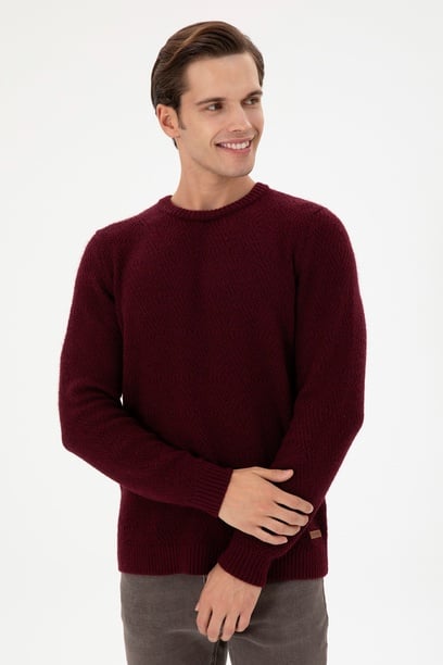 Erkek Regular Fit Bisiklet Yaka Bordo Kazak