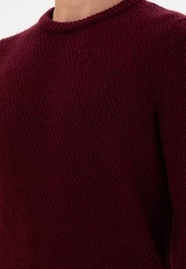 Erkek Regular Fit Bisiklet Yaka Bordo Kazak - 50297049010