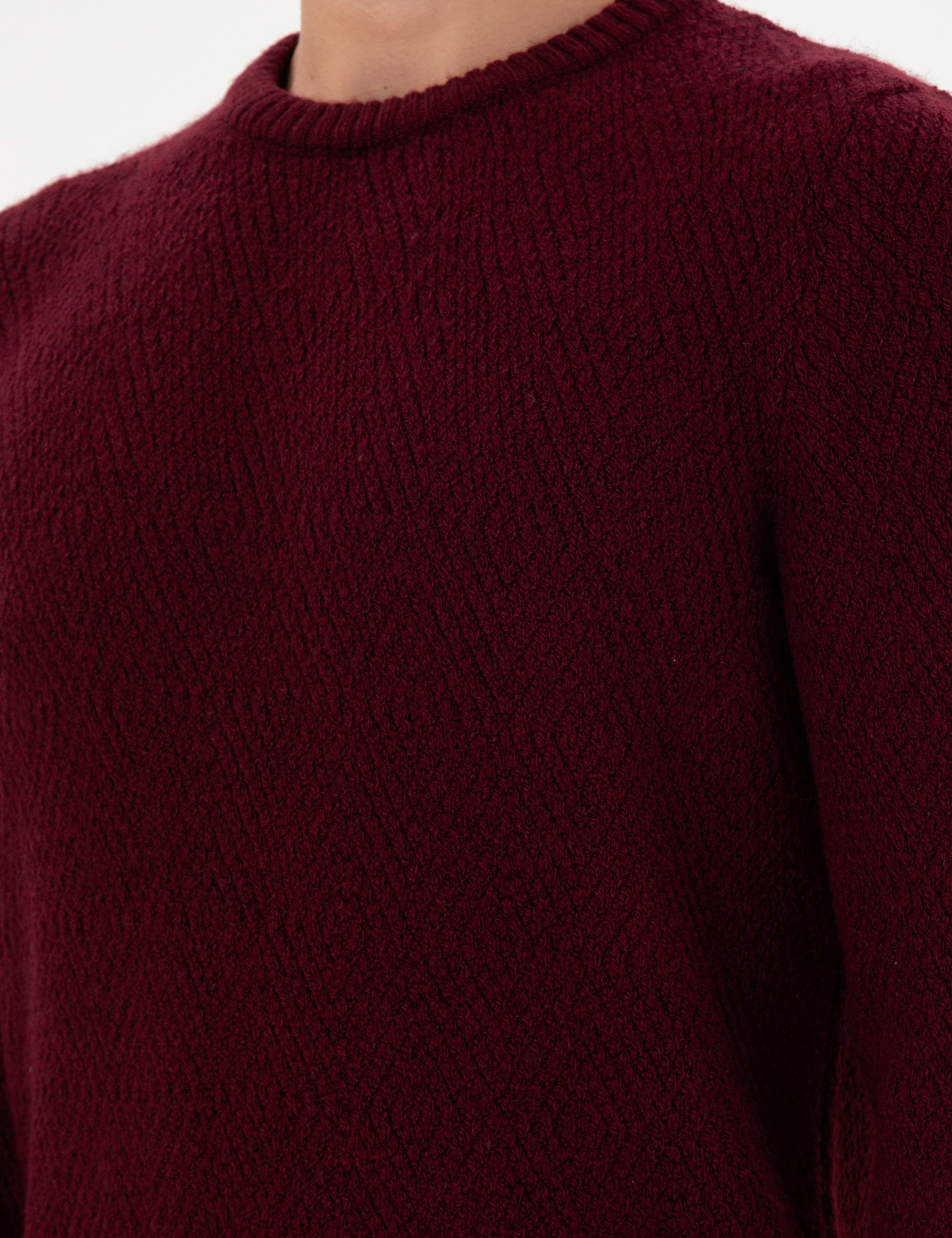 Erkek Regular Fit Bisiklet Yaka Bordo Kazak - Image 7