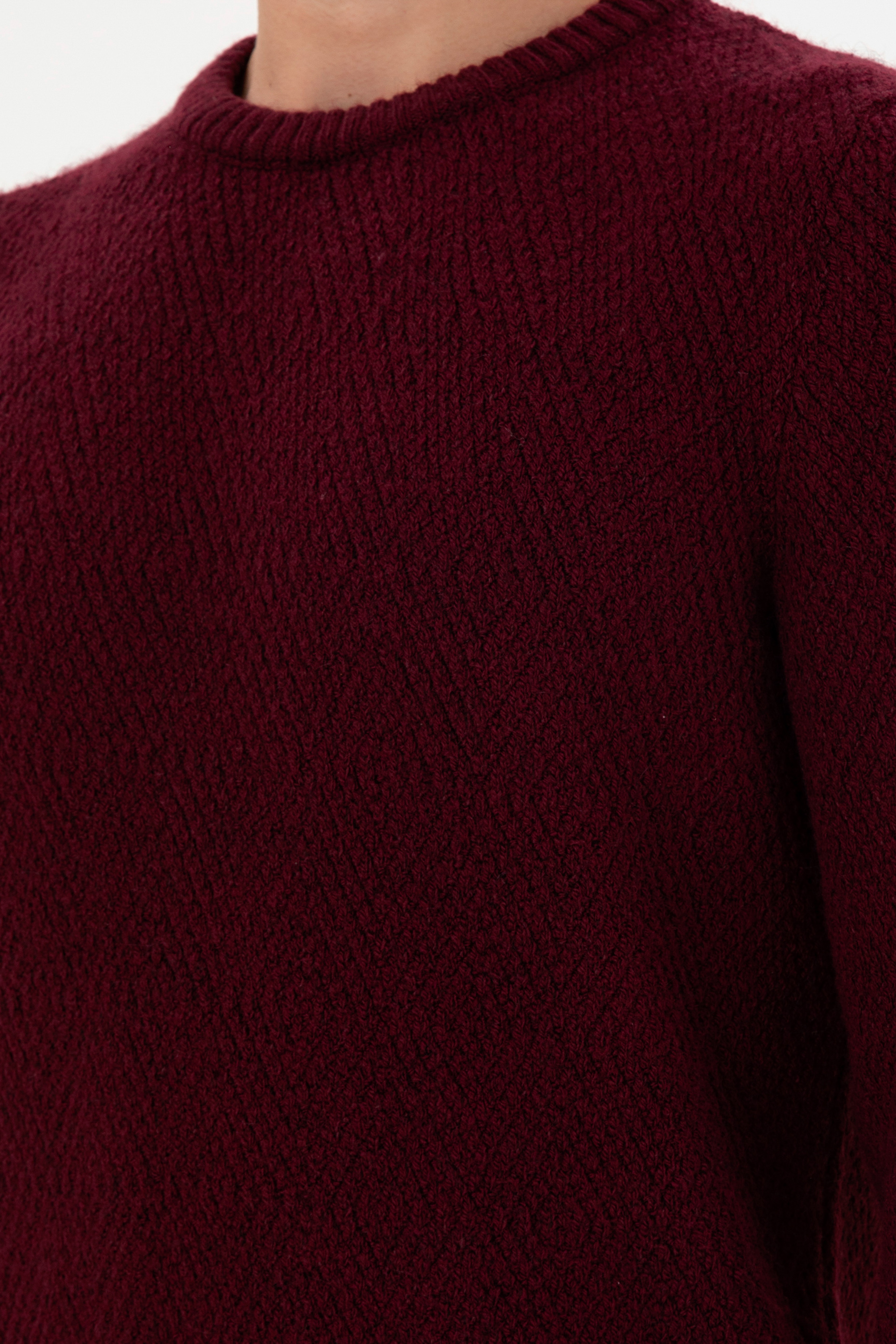 Erkek Regular Fit Bisiklet Yaka Bordo Kazak