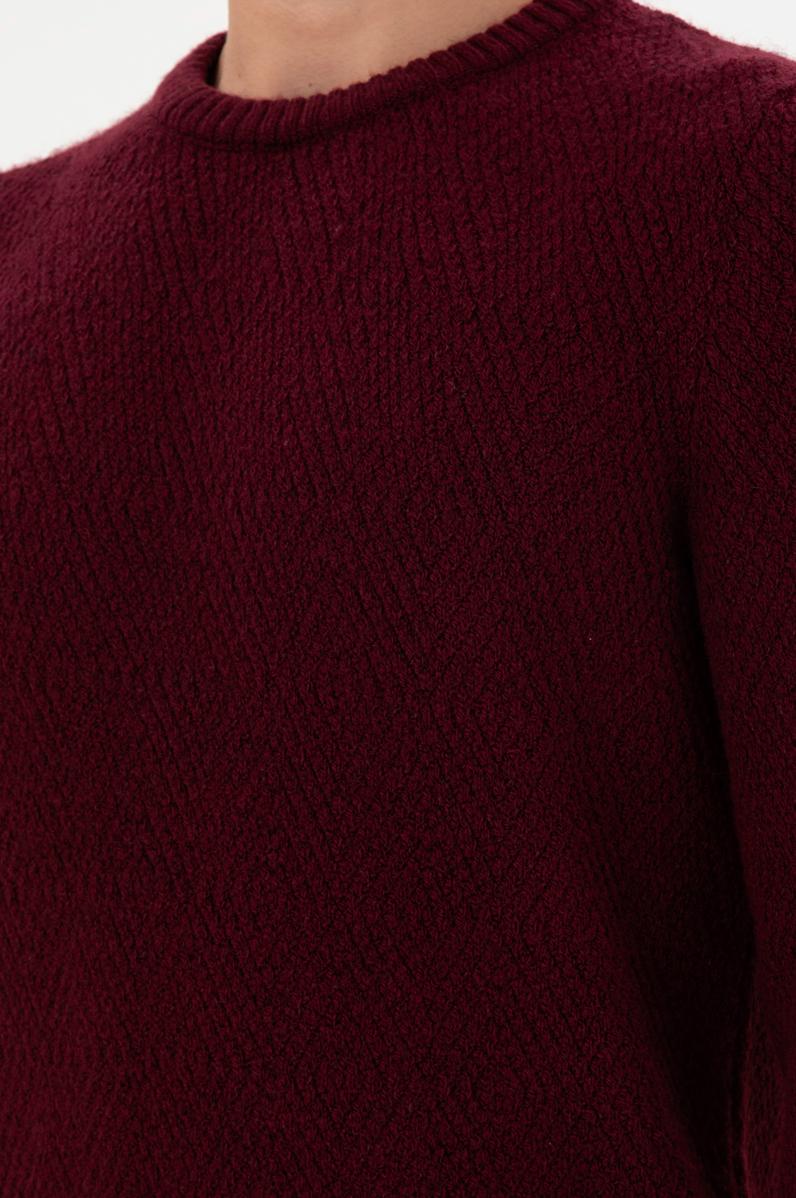 Erkek Regular Fit Bisiklet Yaka Bordo Kazak
