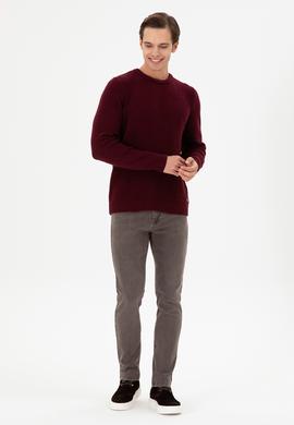 Erkek Regular Fit Bisiklet Yaka Bordo Kazak - 50297049010