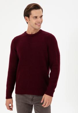 Erkek Regular Fit Bisiklet Yaka Bordo Kazak - 50297049010