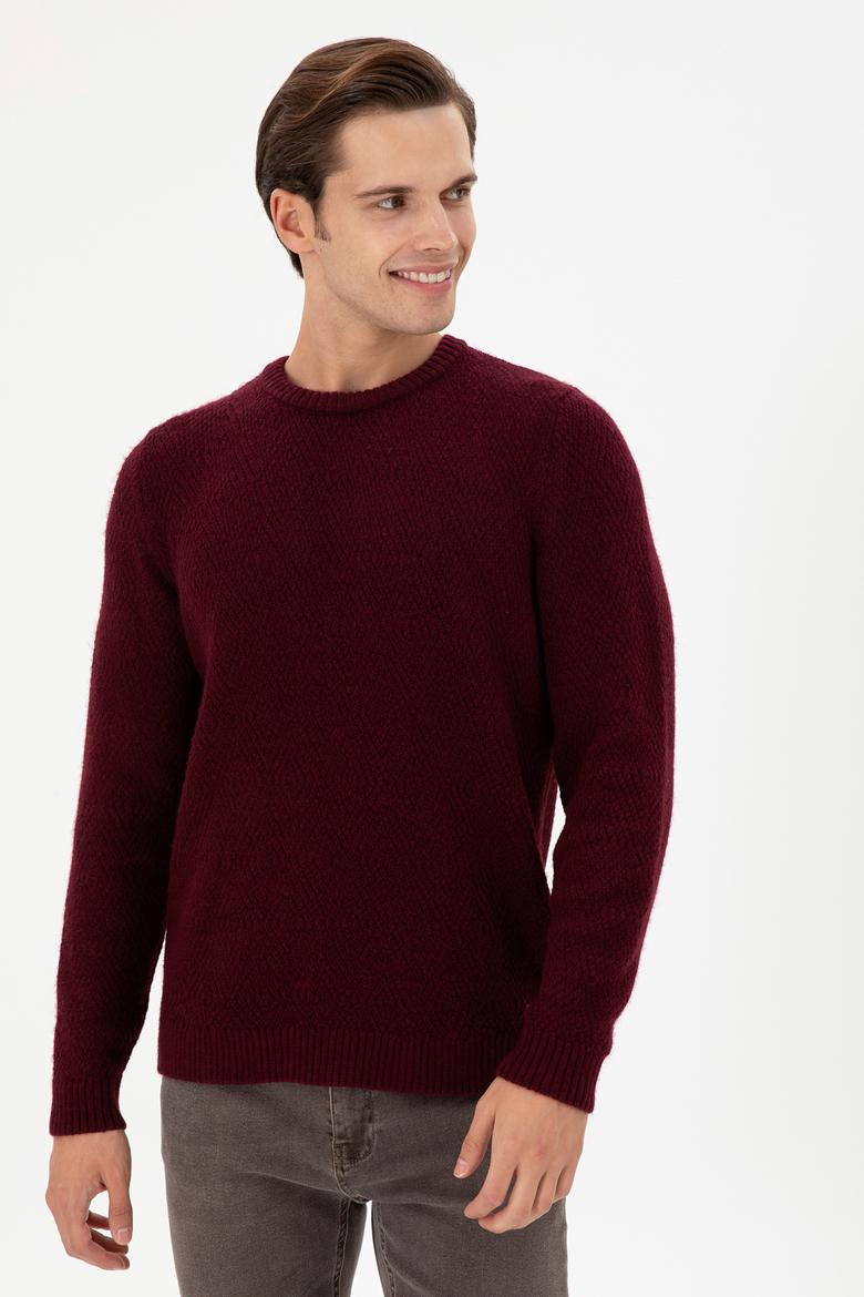 Erkek Regular Fit Bisiklet Yaka Bordo Kazak