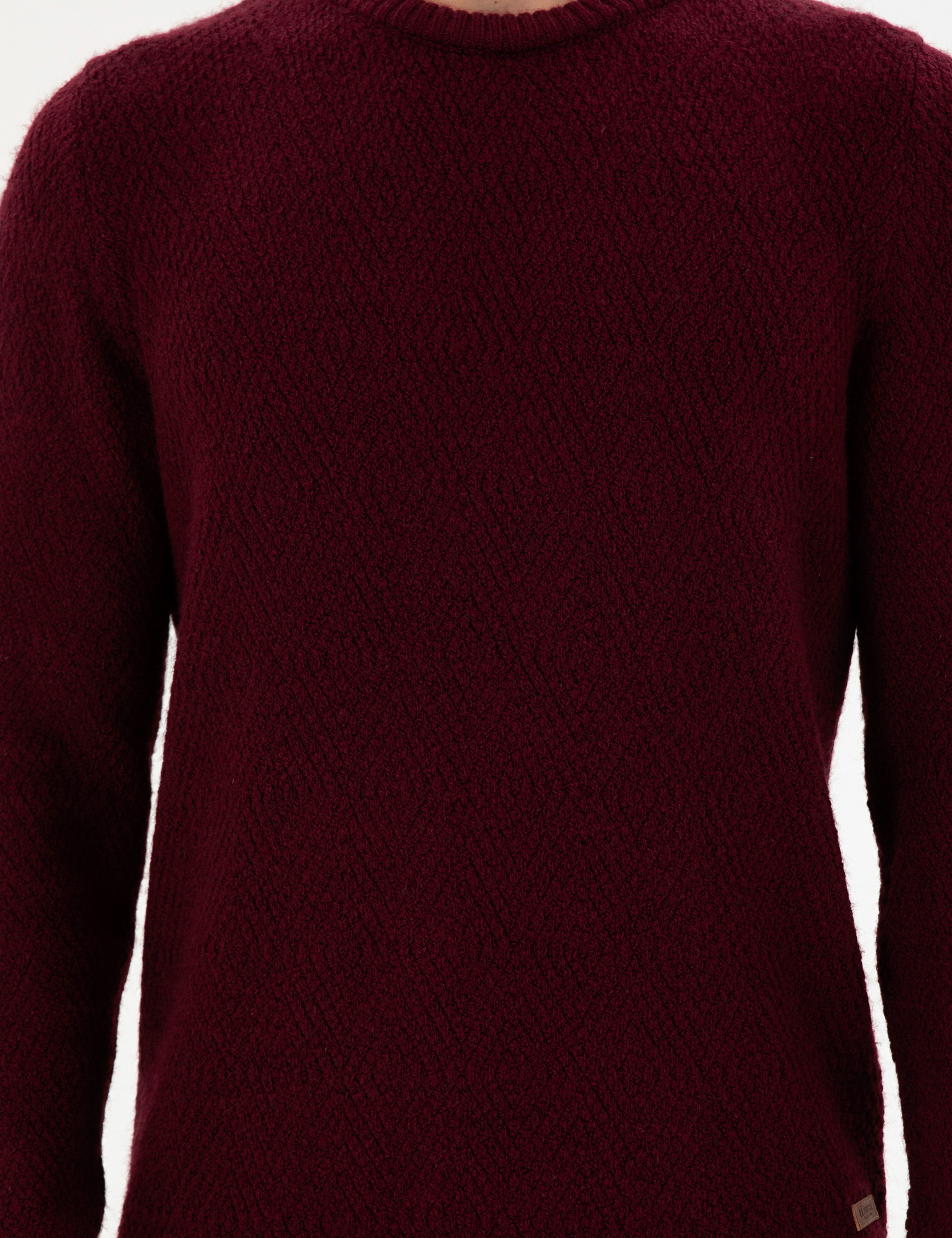 Erkek Regular Fit Bisiklet Yaka Bordo Kazak - Image 6