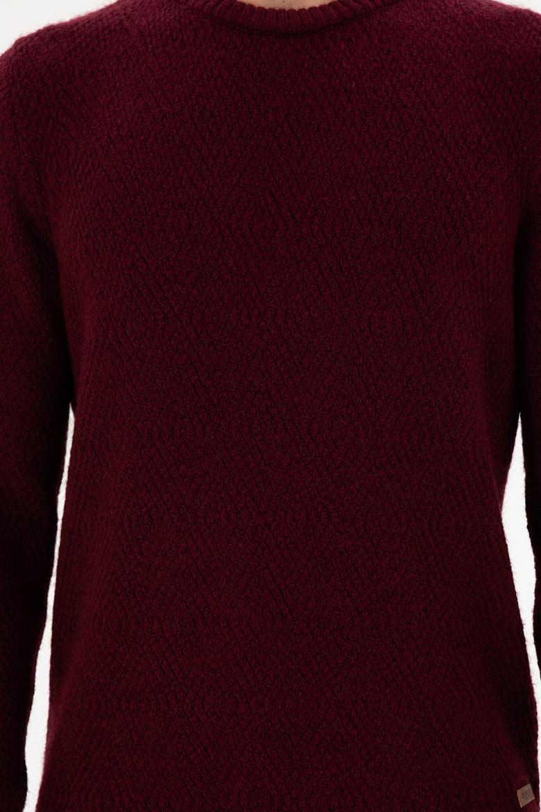 Erkek Regular Fit Bisiklet Yaka Bordo Kazak - 50297049010