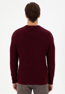 Erkek Regular Fit Bisiklet Yaka Bordo Kazak - 50297049010