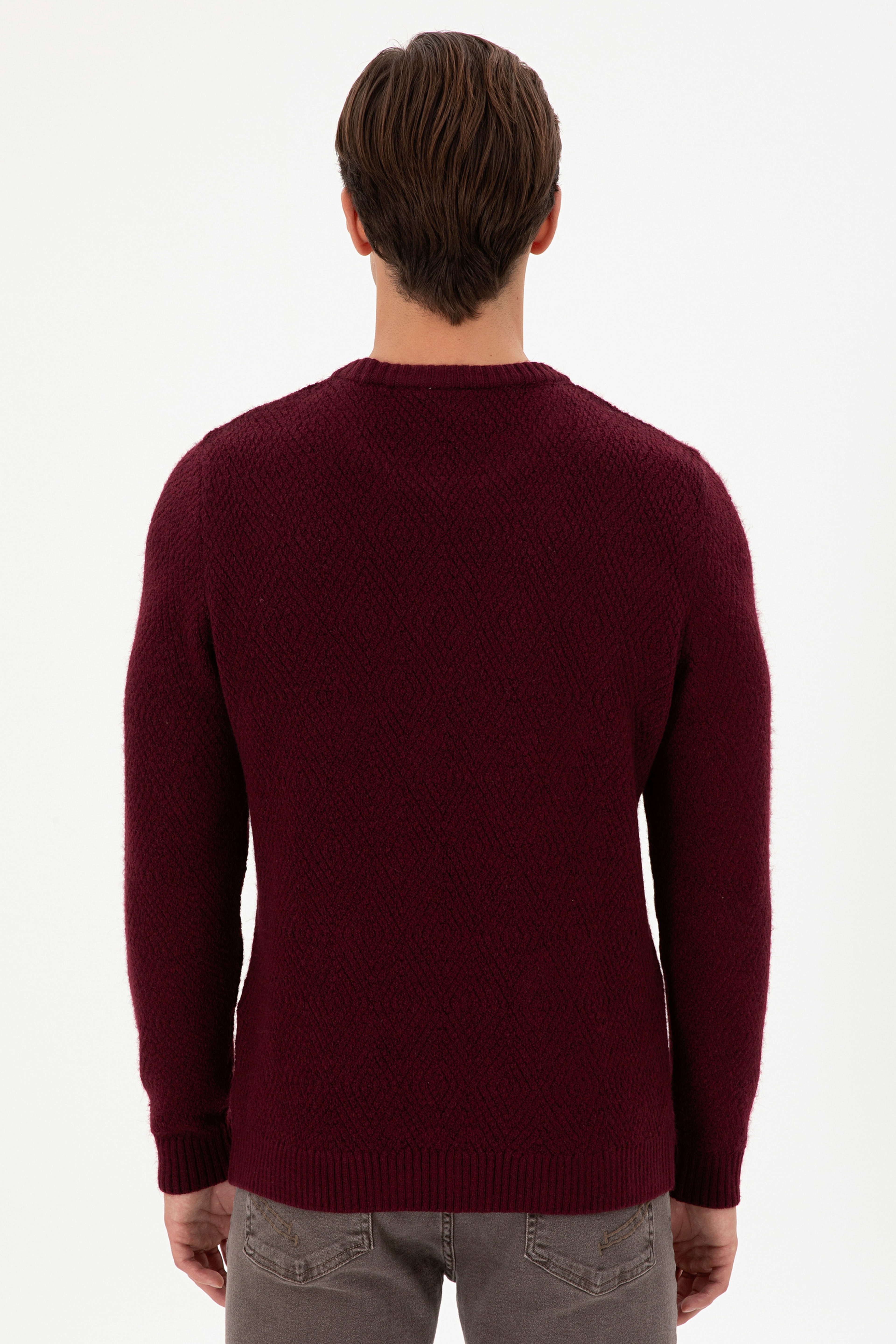 Erkek Regular Fit Bisiklet Yaka Bordo Kazak