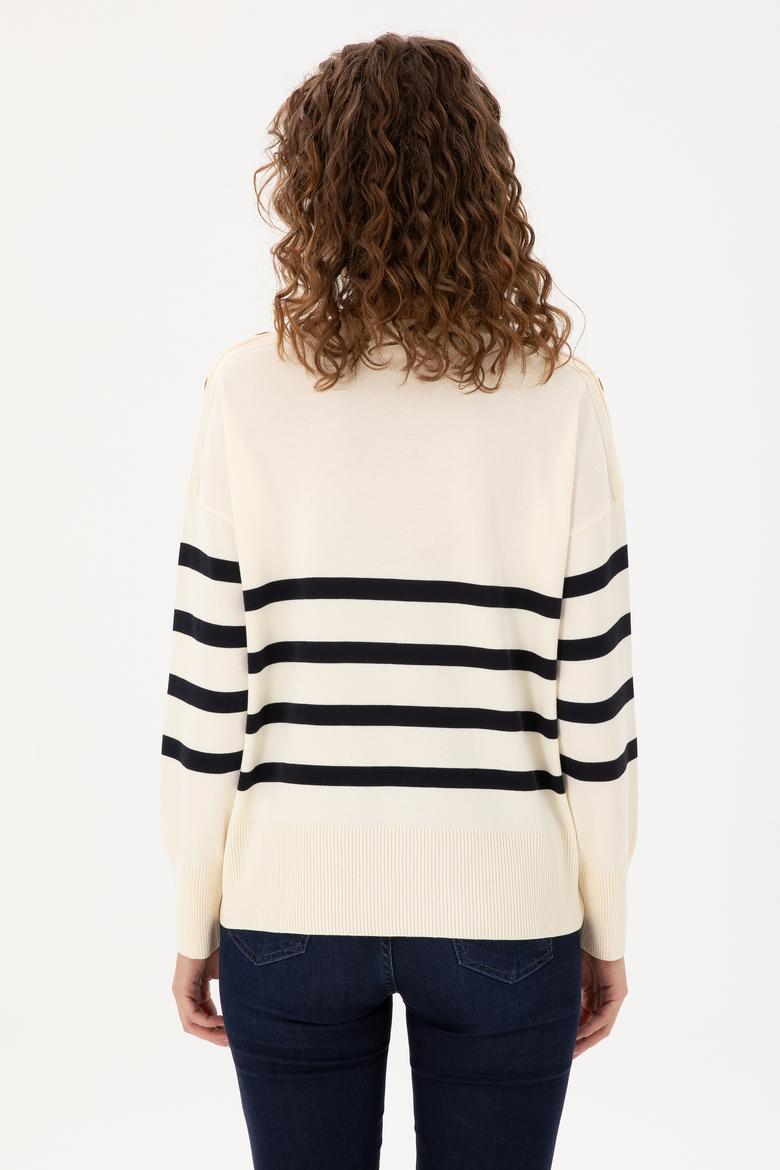 Kadın Krem Bisiklet Yaka Kazak - 50297070012