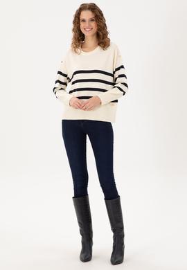 Kadın Krem Bisiklet Yaka Kazak - 50297070012