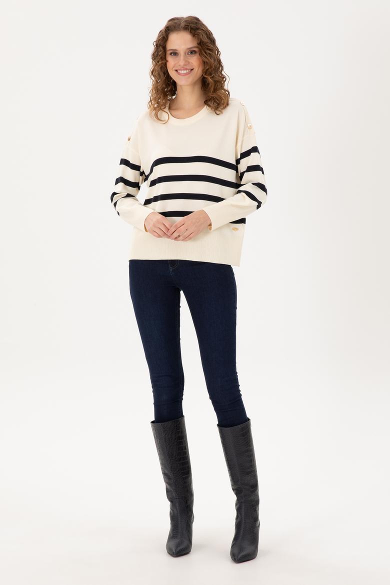 Kadın Krem Bisiklet Yaka Kazak - 50297070012