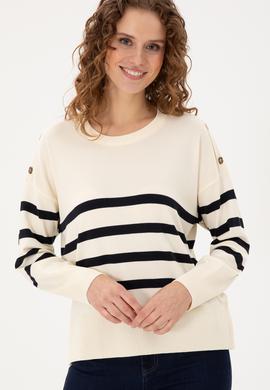 Kadın Krem Bisiklet Yaka Kazak - 50297070012