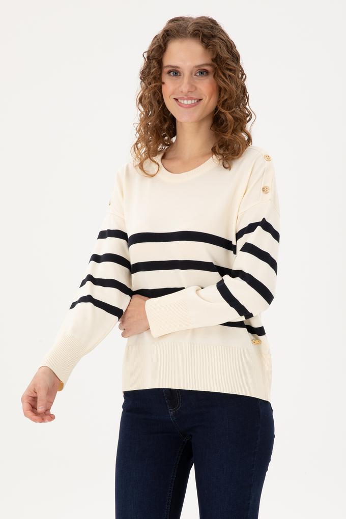 Kadın Krem Bisiklet Yaka Kazak