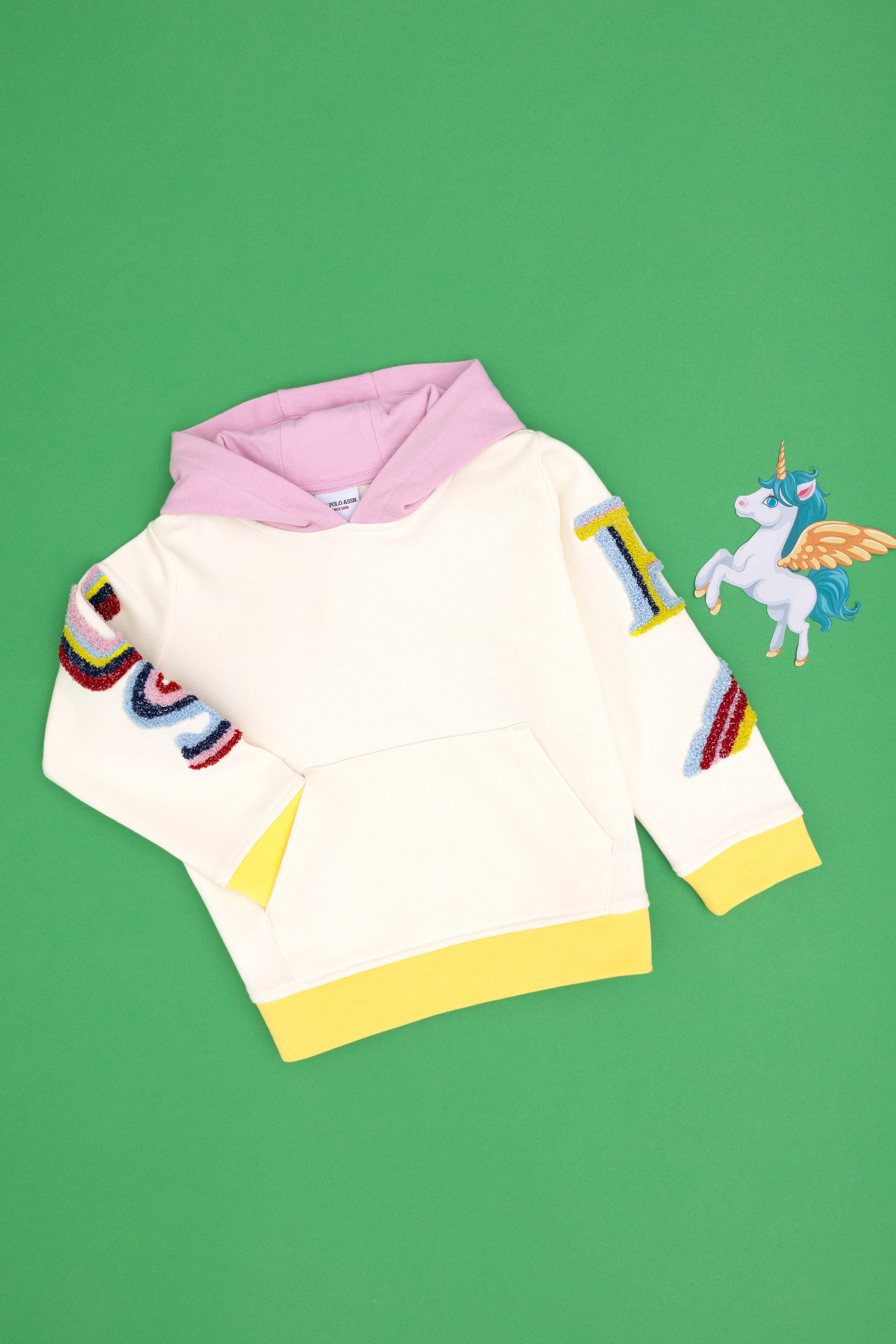 Kız Çocuk Krem Kapüşonlu Sweatshirt - Image 3