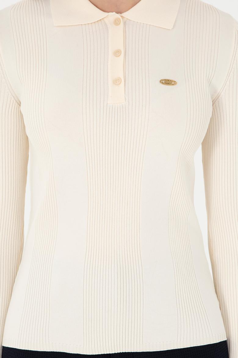 Kadın Krem Polo Yaka Kazak - 50297087006