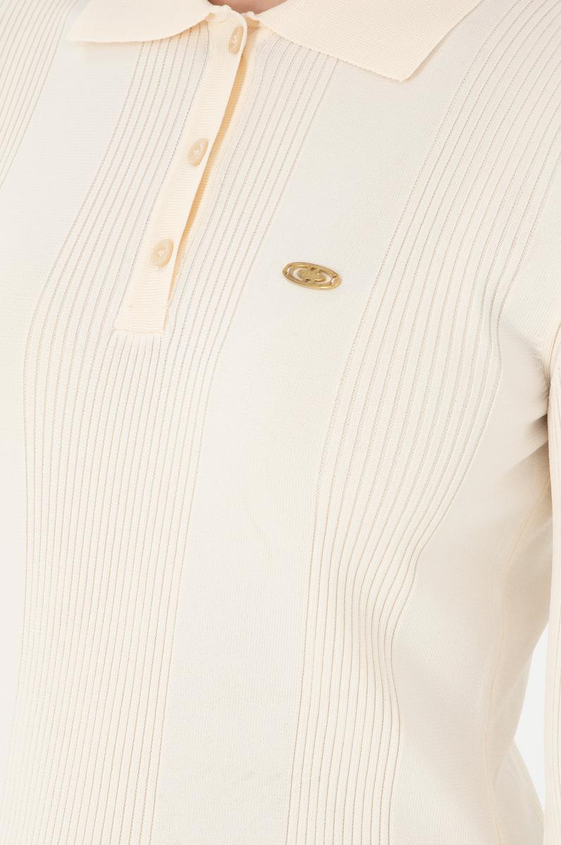 Kadın Krem Polo Yaka Kazak