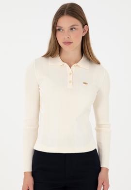 Kadın Krem Polo Yaka Kazak - 50297087006