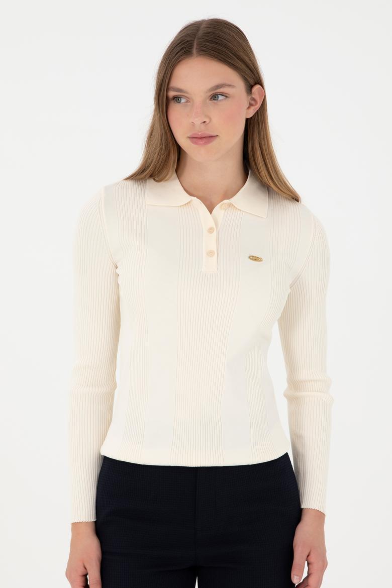Kadın Krem Polo Yaka Kazak - 50297087006