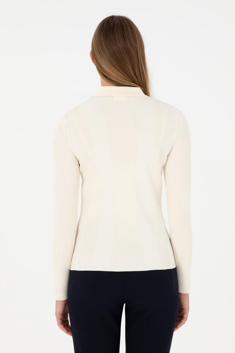 Kadın Krem Polo Yaka Kazak - 50297087006