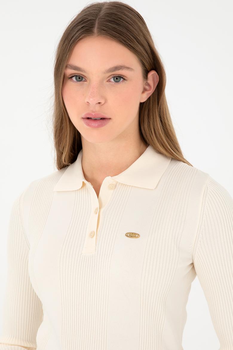 Kadın Krem Polo Yaka Kazak - 50297087006