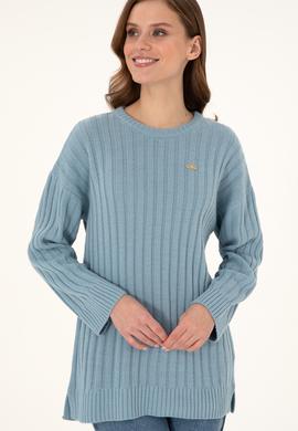 Kadın Mavi Bisiklet Yaka Kazak - 50297092019