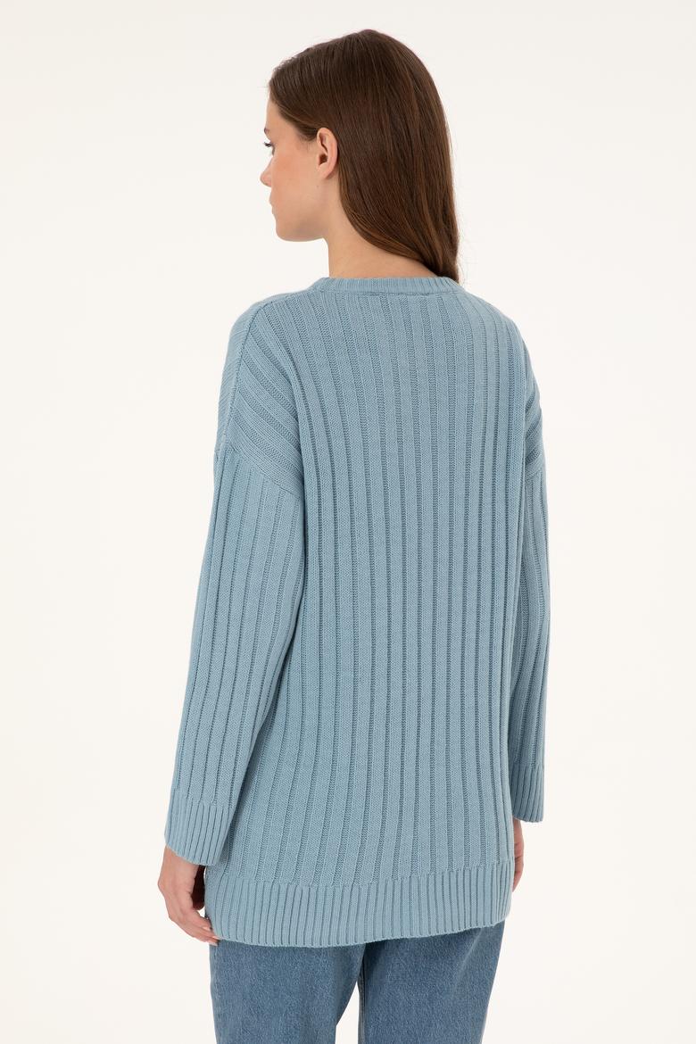 Kadın Mavi Bisiklet Yaka Kazak - 50297092019