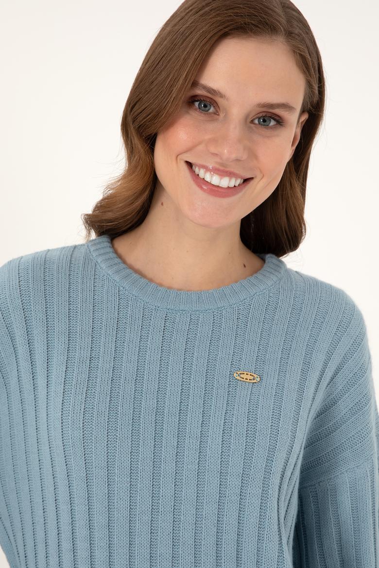 Kadın Mavi Bisiklet Yaka Kazak - 50297092019