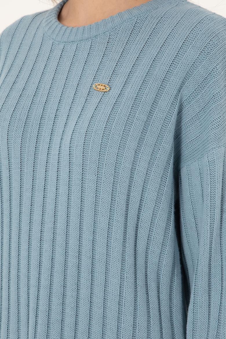 Kadın Mavi Bisiklet Yaka Kazak - 50297092019