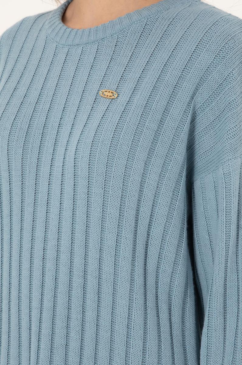 Kadın Mavi Bisiklet Yaka Kazak