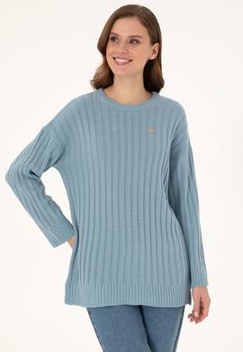 Kadın Mavi Bisiklet Yaka Kazak - 50297092019