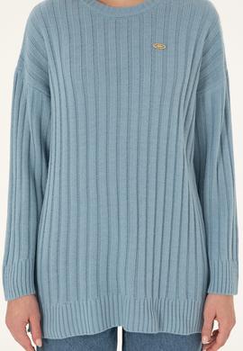 Kadın Mavi Bisiklet Yaka Kazak - 50297092019