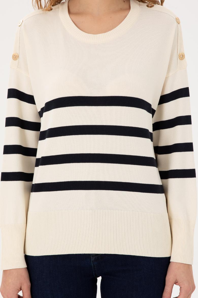 Kadın Krem Bisiklet Yaka Kazak - 50297070012