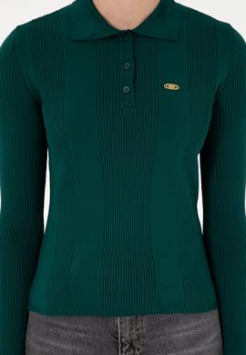 Kadın Koyu Yeşil Polo Yaka Kazak - 50297087035