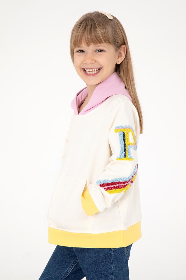 Kız Çocuk Krem Kapüşonlu Sweatshirt