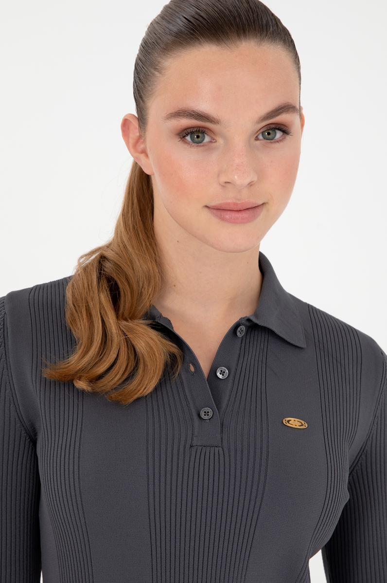Kadın Antrasit Polo Yaka Kazak