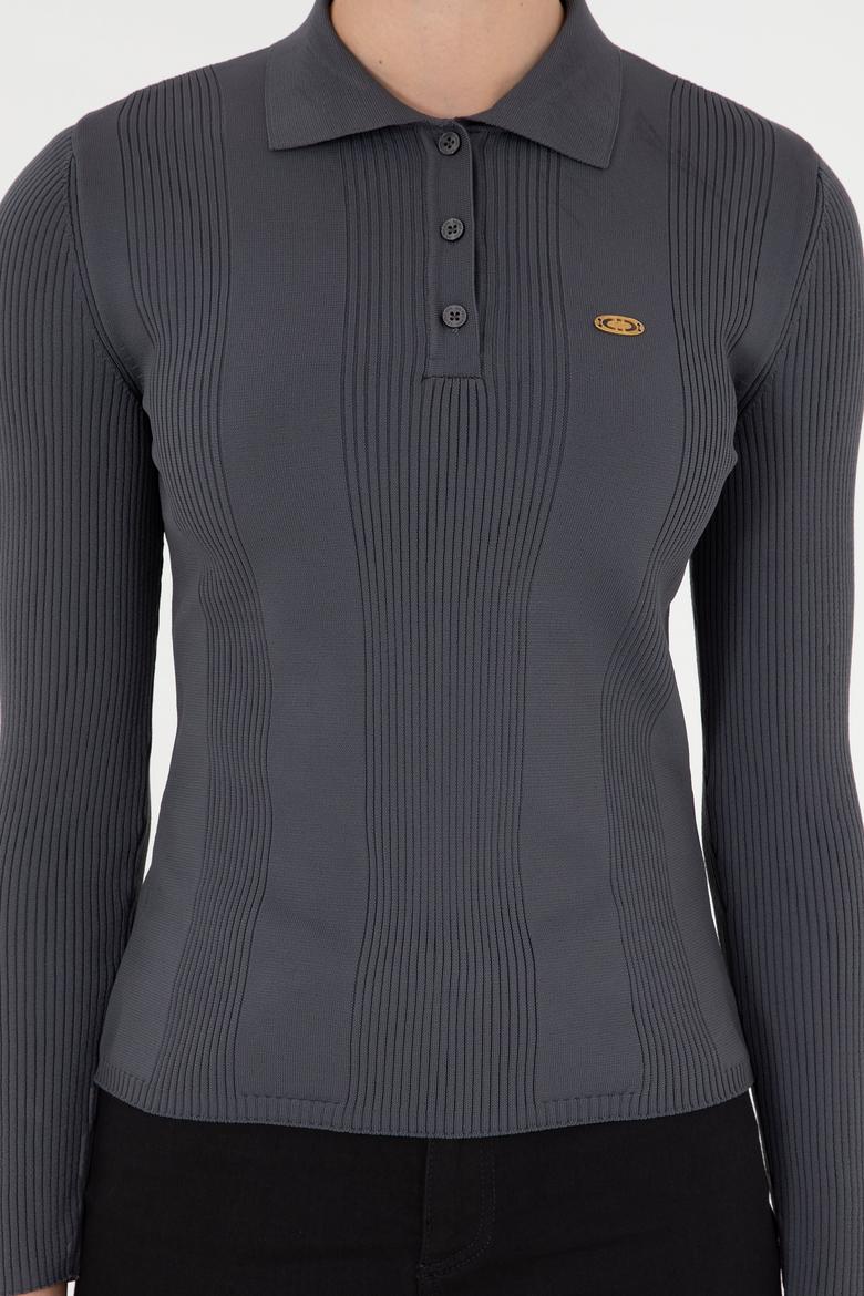 Kadın Antrasit Polo Yaka Kazak - 50297087055