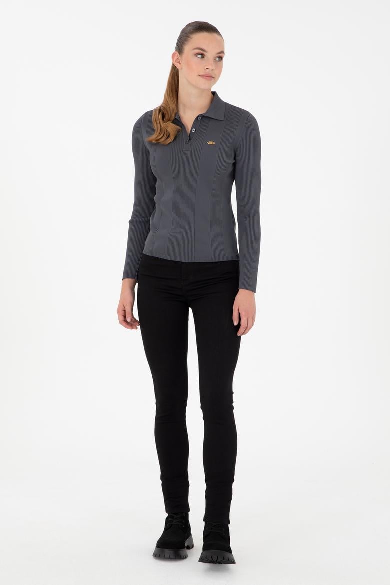 Kadın Antrasit Polo Yaka Kazak - 50297087055