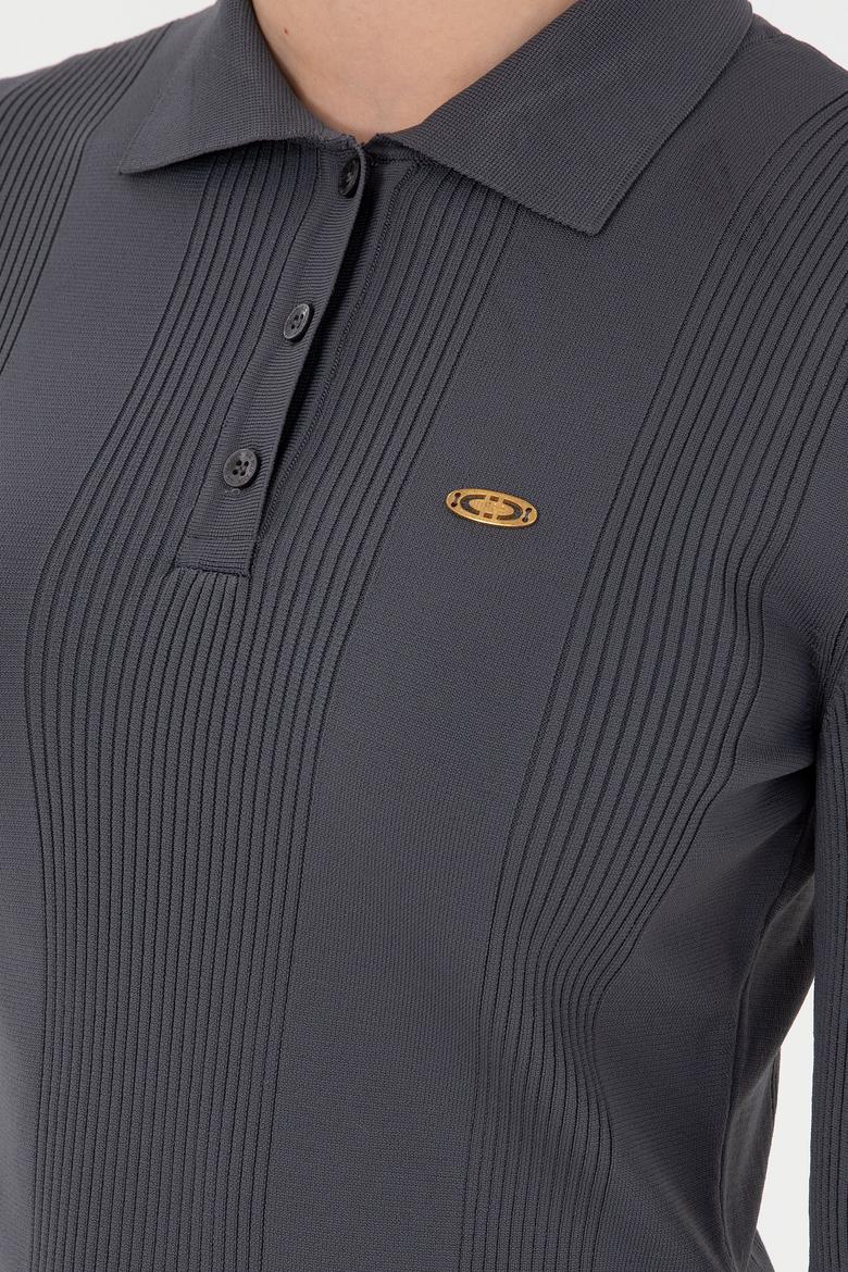 Kadın Antrasit Polo Yaka Kazak - 50297087055