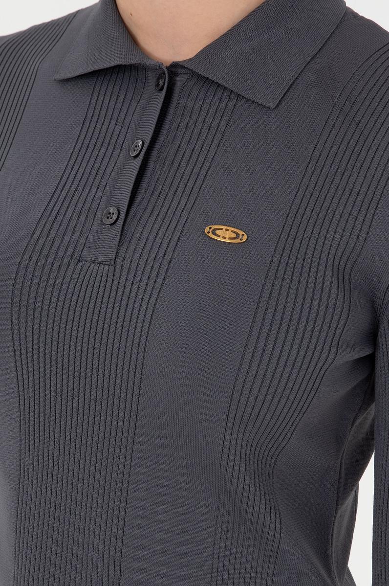 Kadın Antrasit Polo Yaka Kazak