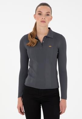 Kadın Antrasit Polo Yaka Kazak - 50297087055