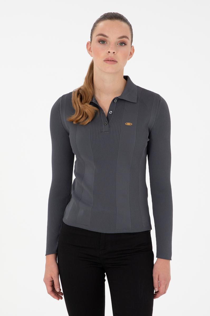 Kadın Antrasit Polo Yaka Kazak