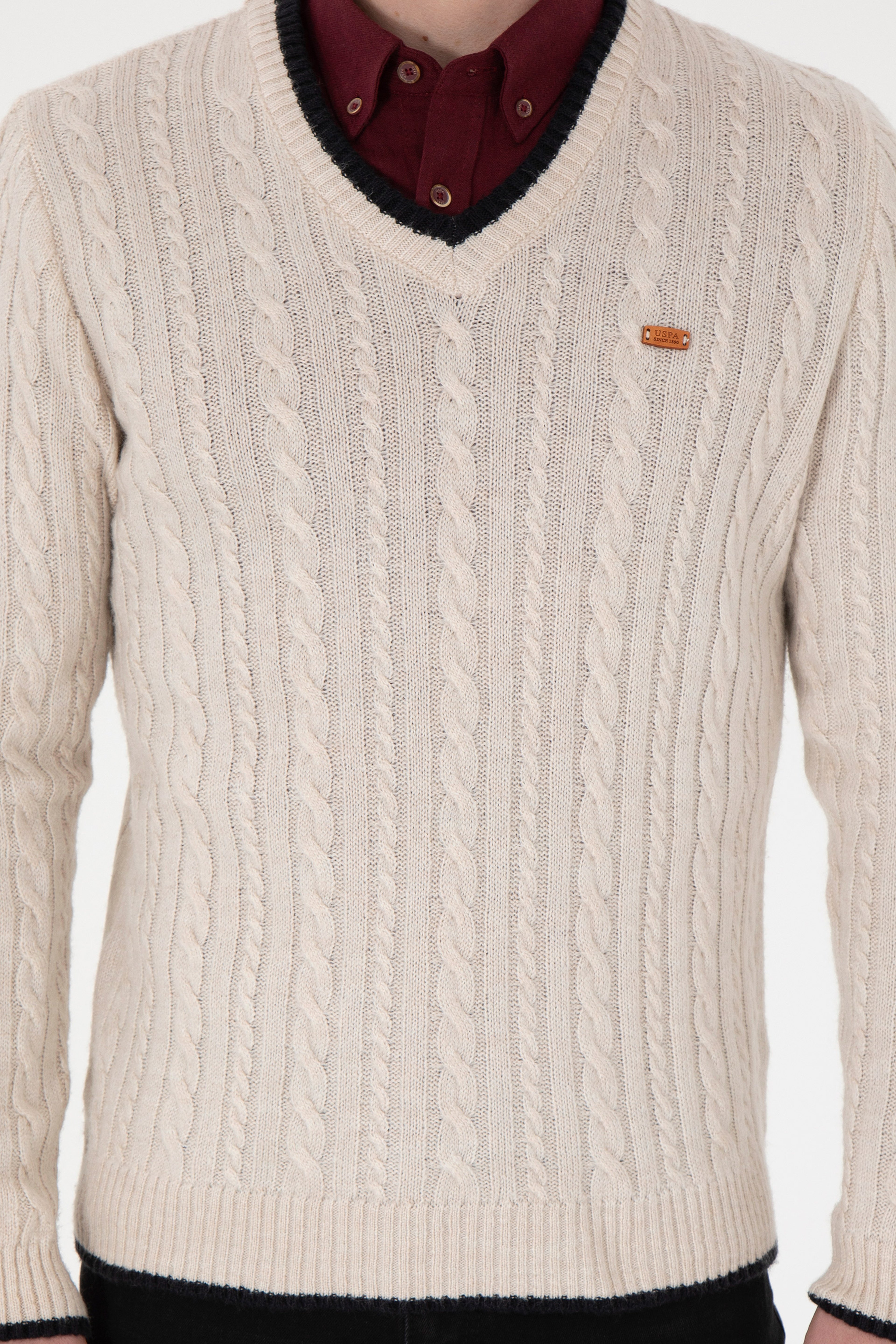 Erkek Regular Fit V Yaka Taş Yaka Detaylı Kazak - Image 6