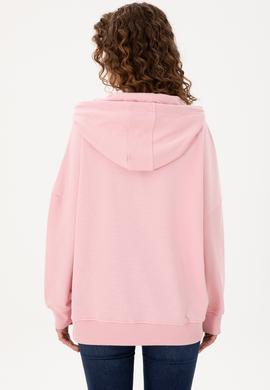 Kadın Pudra Kapüşonlu Basic Sweatshirt - 50297324084