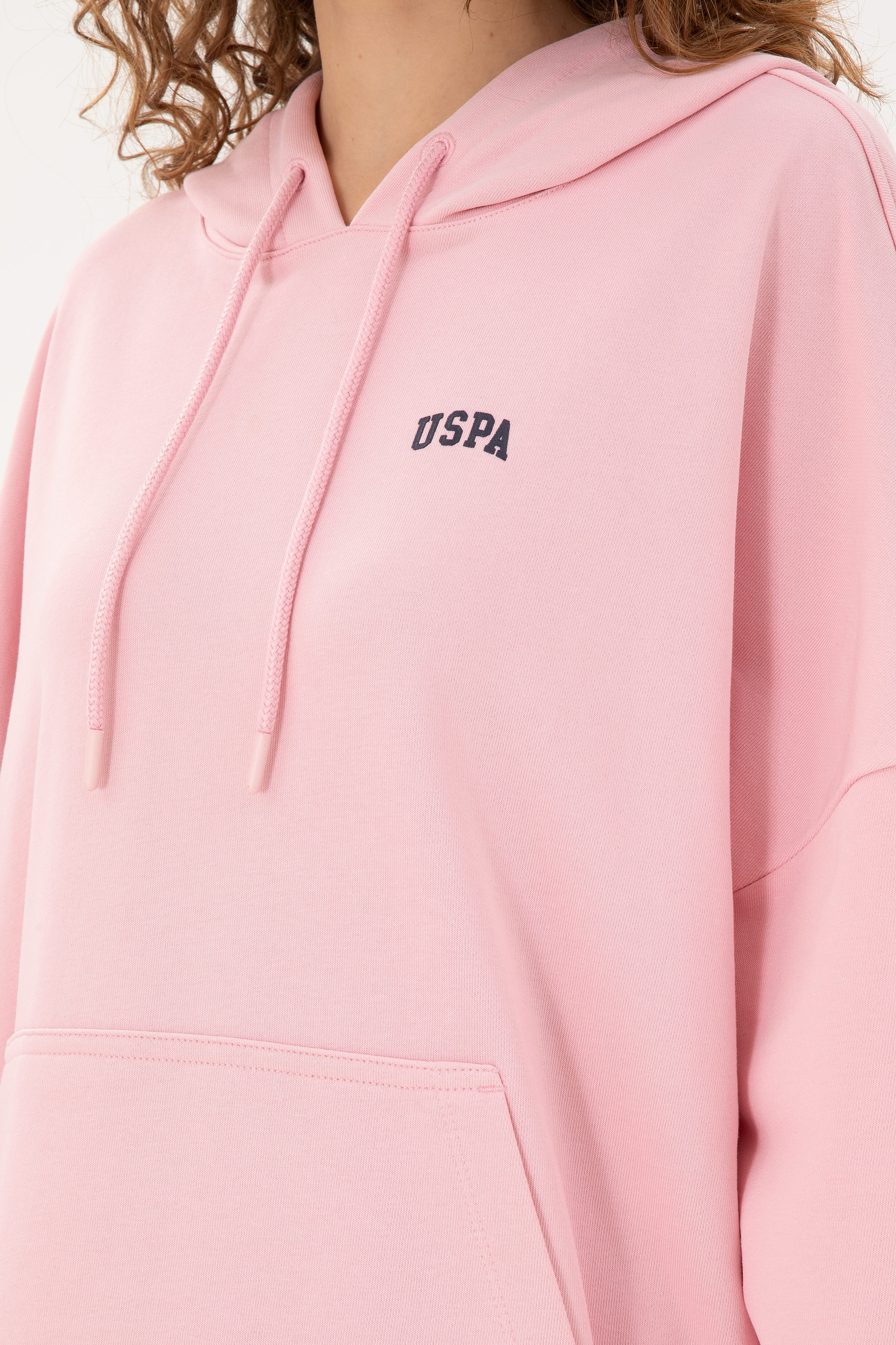 Kadın Pudra Kapüşonlu Basic Sweatshirt - Image 7