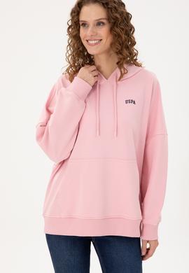 Kadın Pudra Kapüşonlu Basic Sweatshirt - 50297324084