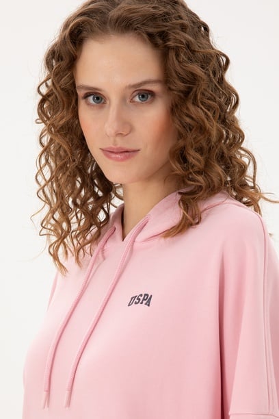 Kadın Pudra Kapüşonlu Basic Sweatshirt
