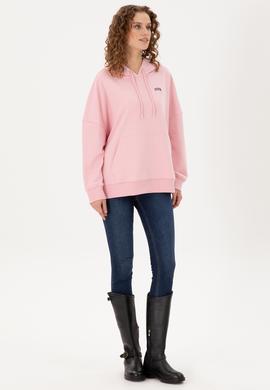 Kadın Pudra Kapüşonlu Basic Sweatshirt - 50297324084