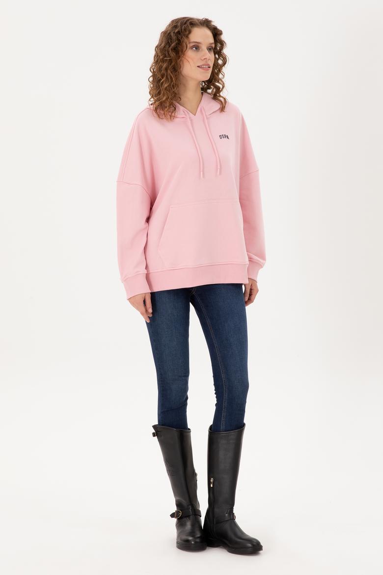 Kadın Pudra Kapüşonlu Basic Sweatshirt - 50297324084