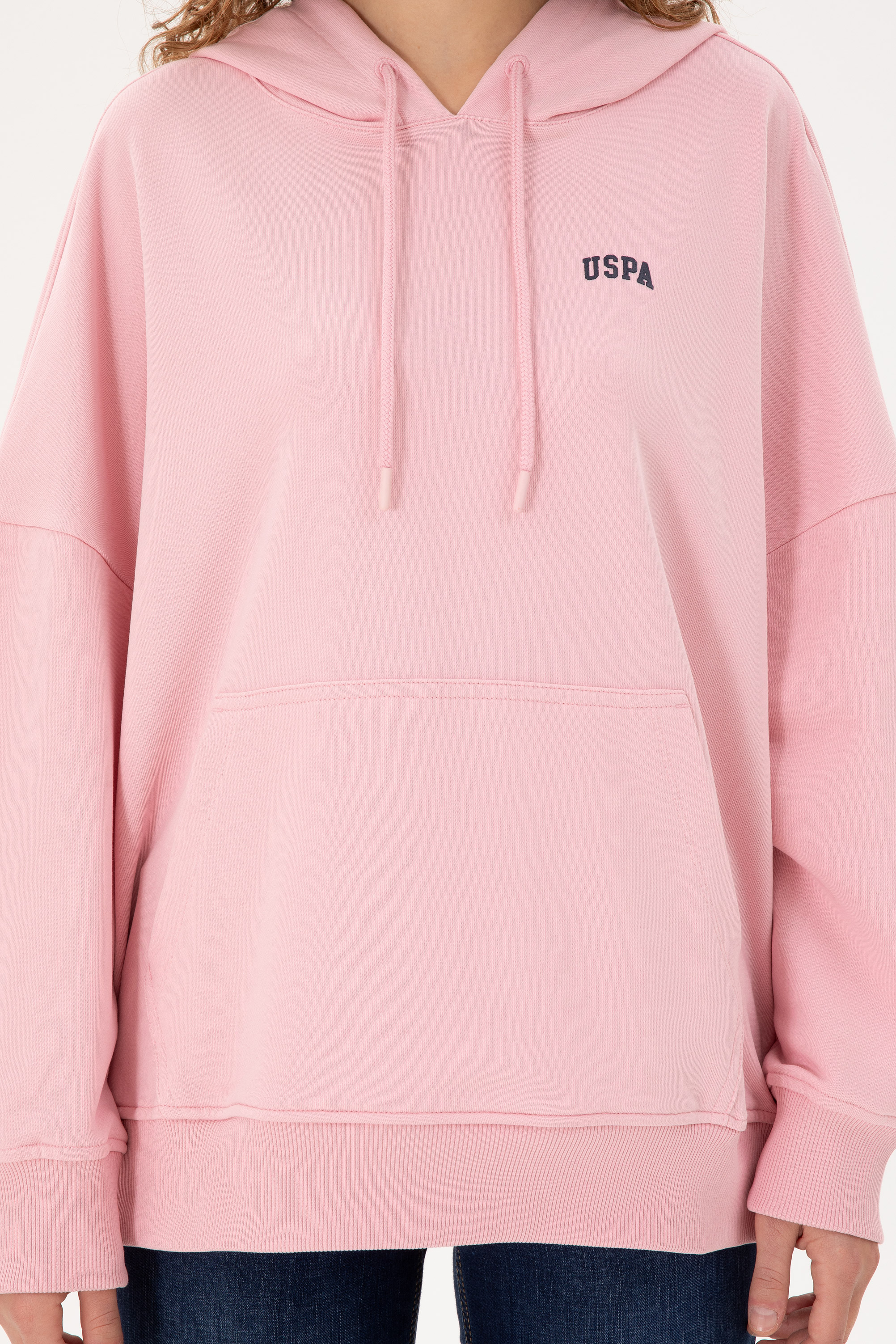 Kadın Pudra Kapüşonlu Basic Sweatshirt - Image 6