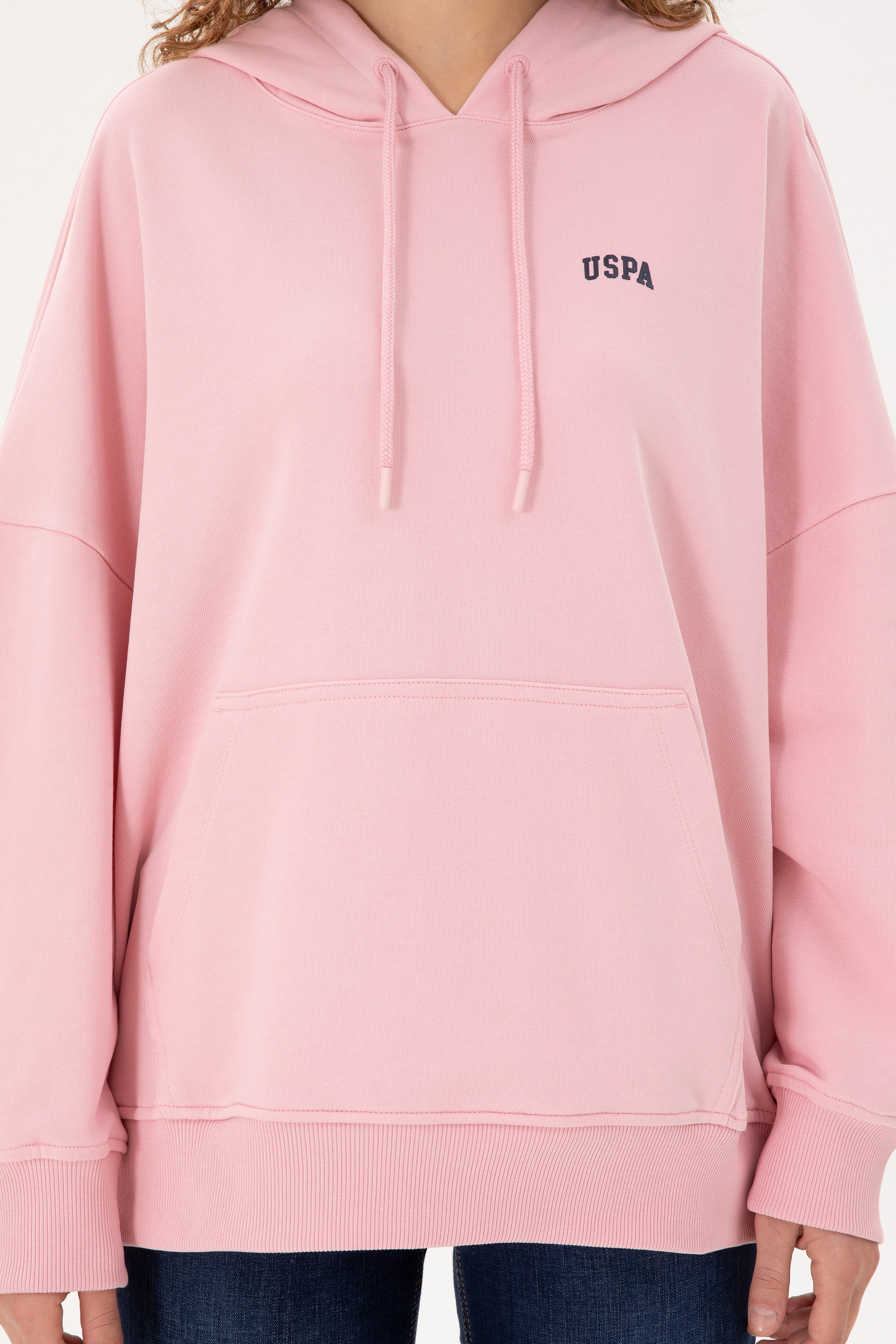 Kadın Pudra Kapüşonlu Basic Sweatshirt